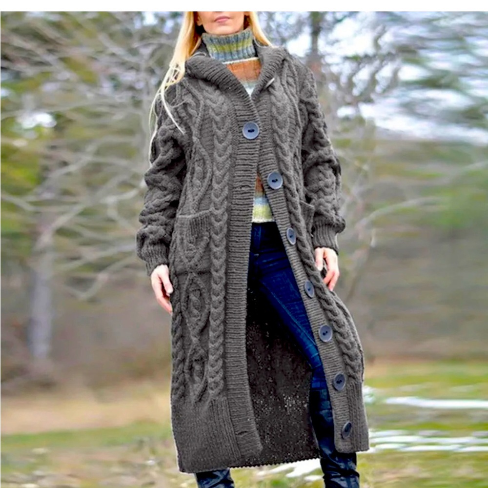 Long button down hooded sweater